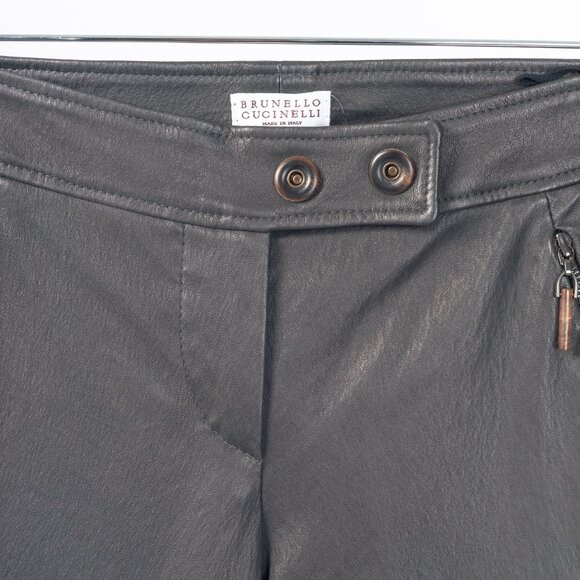 Brunello Cucinelli Grey Leather Quilted Moto Skinny Pants - Picture 10 of 15